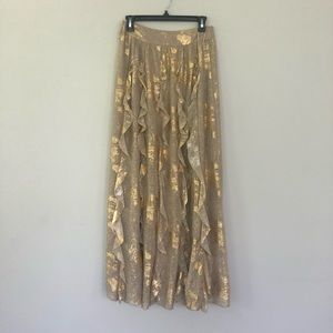 Anthropologie Gold Holiday Maxi Skirt